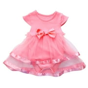 ZHUASHUM girls Dresses Party Baby Birthday Girls Bow Romper Jumpsuit Dress Tutu Skirt easter clothes Pink,Size:12-18 Months
